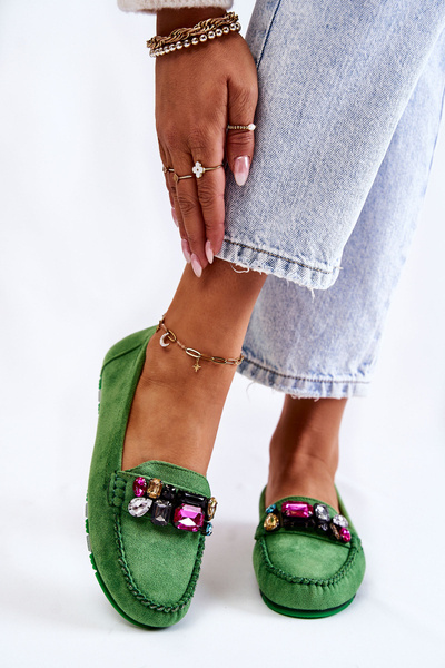 Damen-Wildleder-Loafer mit Verzierungen grüne Janetta