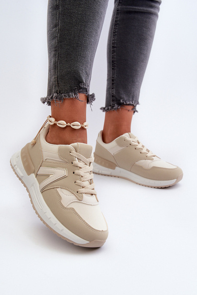 Baskets femme beiges en similicuir Vinelli