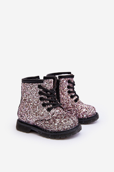 Bottines Enfant Doublées Pailletées et Fermeture Éclair Rose Sassa