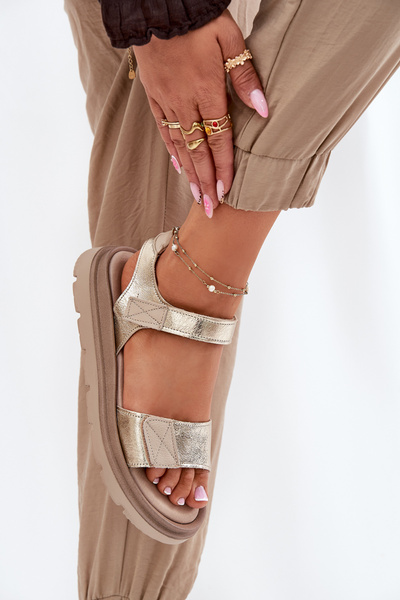 Damen Ledersandalen auf Plattform gold Zazoo 40443