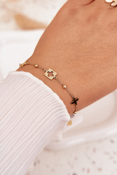 Stainless Steel Bracelet with Gold Charms