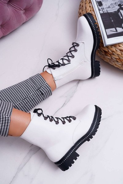 Damen Flache Hochhackige Stiefel Weiß Buena