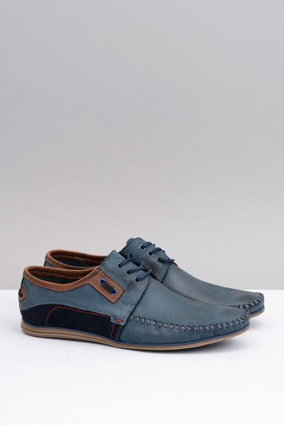 Marineblaue Schnürschuhe aus poliertem Leder Herren Teodoro Mokassins