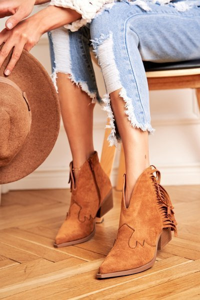 Női tűsarkú csizma Fringe Cowboy Camel Sibivel