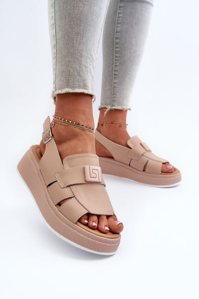 Leder Damen Plateau- und Keilsandalen Dunkelbeige Vivitellia