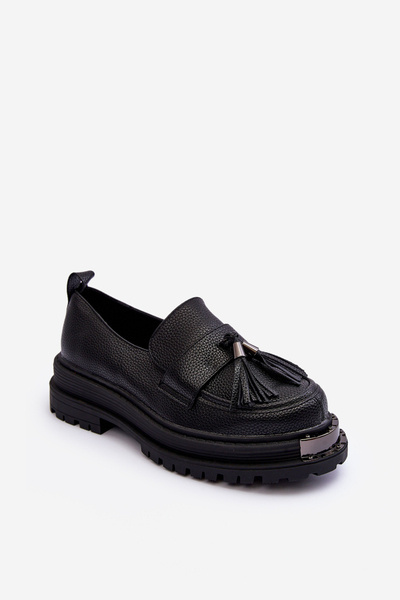 Mocassins en Cuir sur Plateforme et Talon Plat Noir Jorne