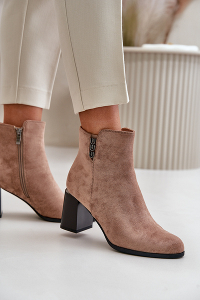 Bottines Femme Warm Eco Daim Avec Talon Fermeture Zip Marron Erillia