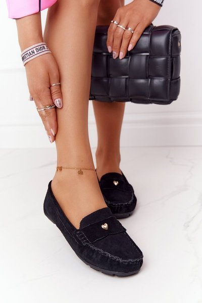 Damen Wildleder Mokassins S.Barski Schwarz