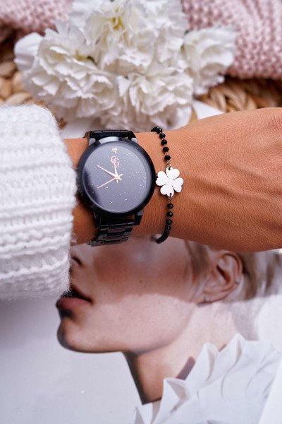 Women's Chaser Armband Silber Schwarzer Klee Chaser Perlen