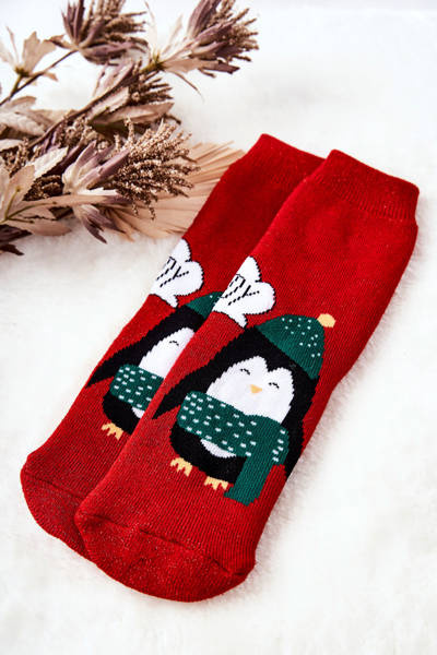 Glitzernde Pinguin-Socken für Kinder Rot