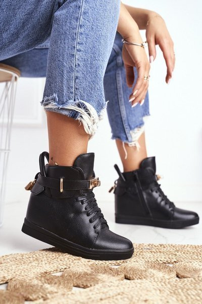 Női tornacipő horgony arany lakattal, teljesen fekete Tersey