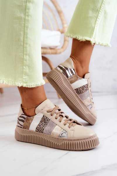 Pantofi sport din piele pe platformă Maciejka 05482-04 Beige