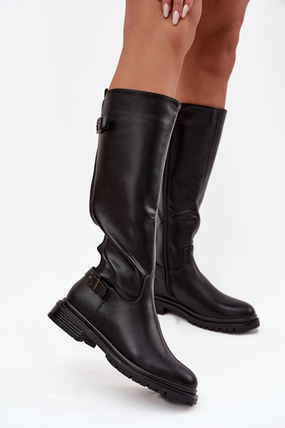 Isolierte Damenschuhe mit flachem Absatz mit Schnallen Schwarze Sorelle