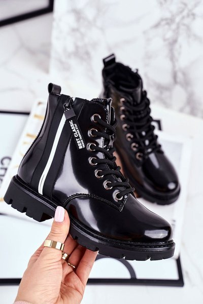 Bottes Enfants Chaudes Avec Fermeture Éclair Laquées Noir Falkon
