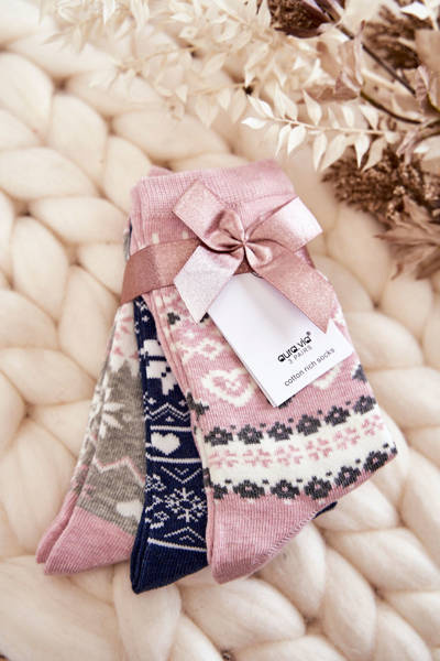 Lot De 3 Chaussettes De Noël Femme Motif Coeur Rose
