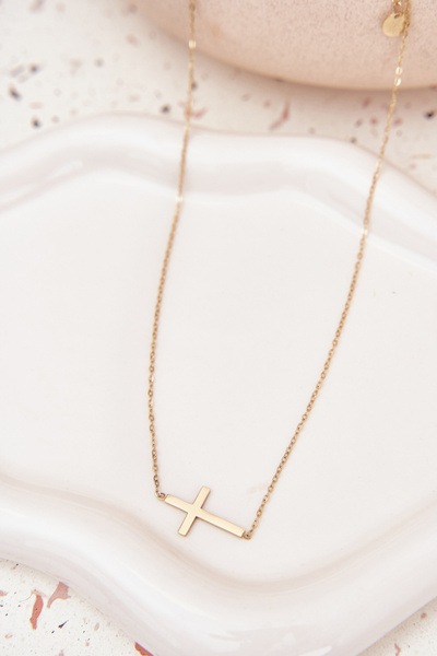 Collier Avec Croix Acier Chirurgical Or