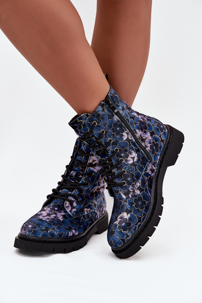 Bottes pour femmes isolantes à fleurs Artiker 57C1052 bleu marine