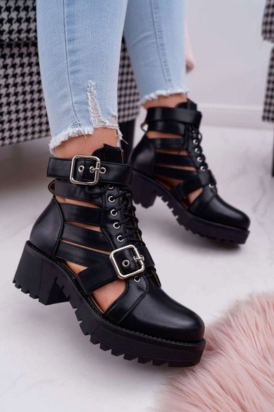 Bottines de printemps à talons plats pour femmes, noires, simples