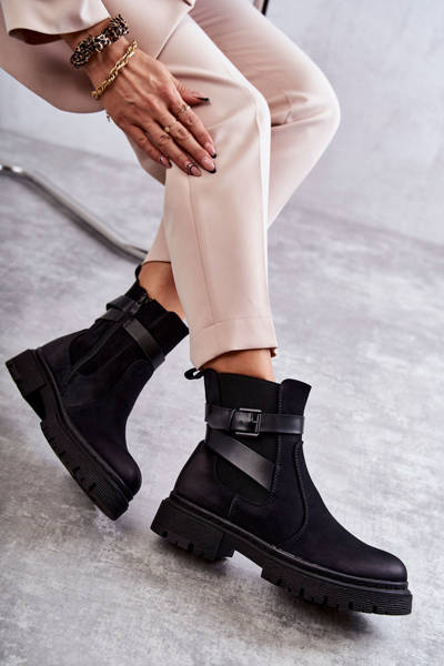 Warme Damenstiefel Jodhpur-Stiefel mit Gürtel Schwarze Jose