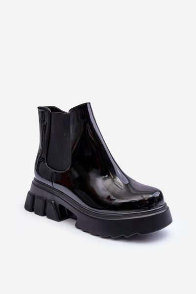 Damen Lackierte Schnürstiefel Schwarz Brizora