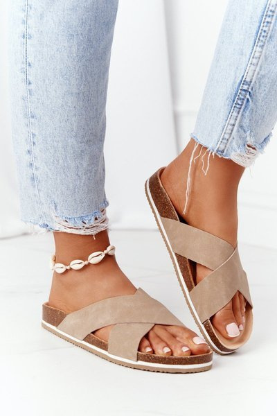 Odinės profiliuotos šlepetės Big Star HH274593 Smėlio spalvos