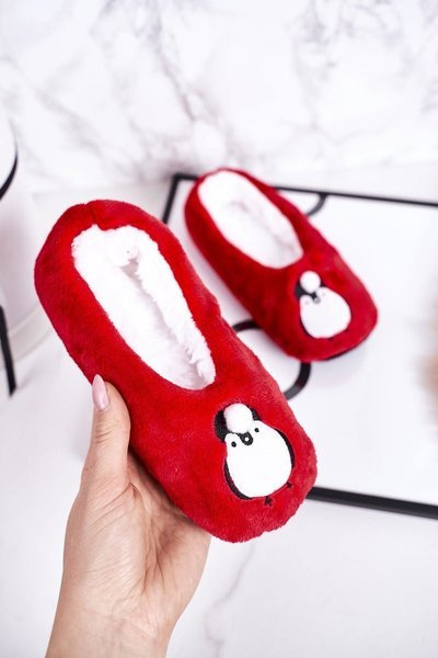 Chaussons de Noël pour enfants avec pingouin rouge Let It Snow