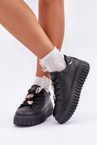 Women's Sneakers With Flowers Black Grelesi