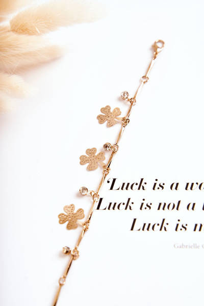 Női karkötő cirkónia lóhere arany színű