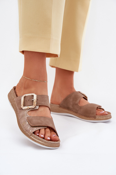 Damen Sandalen Mit Schnalle Und Klettverschluss Braun INBLU MK000013