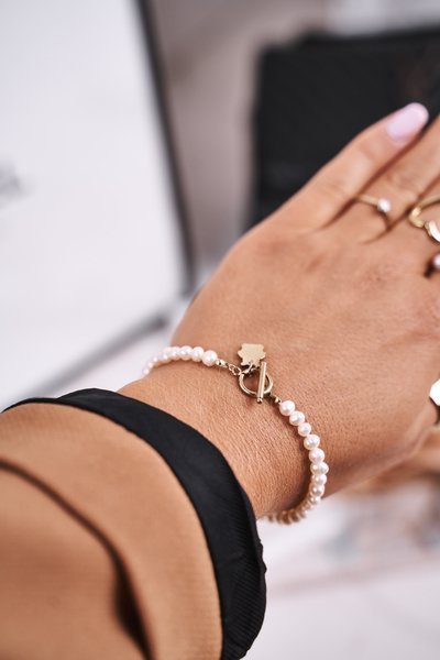 Bracelet Femme Avec Perles Doré Teddy Bear Tonny