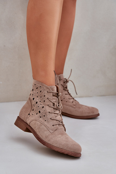 Bottines À Lacets Avec Un Motif Ajouré S.Barski HY51-136 Beige