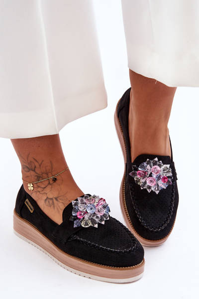 Mocassins Plateforme Femme avec Pierres Noir Elonore
