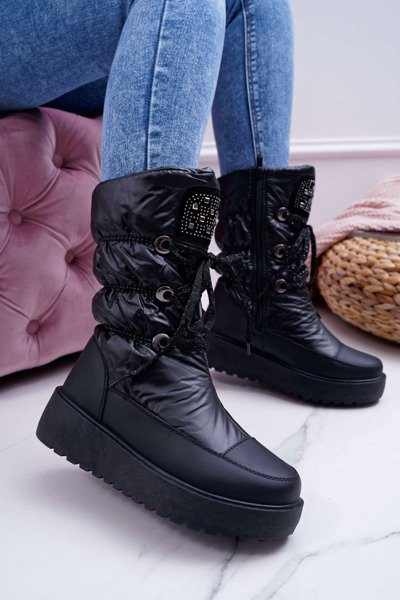 Fleecegefütterte Damen-Schneestiefel Schwarz Honor