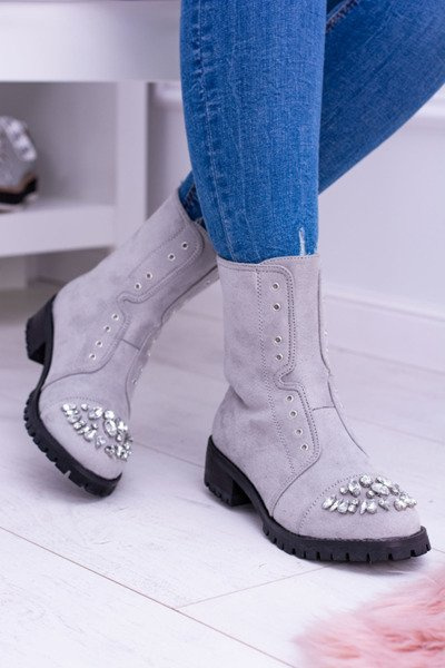 Lu Boo | Grau Damenstiefeletten mit Zirkonia Carrie