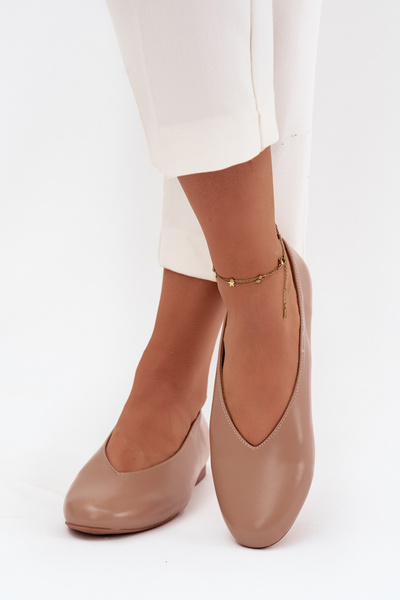 Ballerines Femmes En Cuir Écologique À Semelle Plate Beige Olyssia