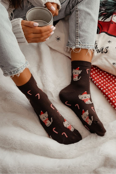Damen Weihnachts Socks Schokoladenkatzen
