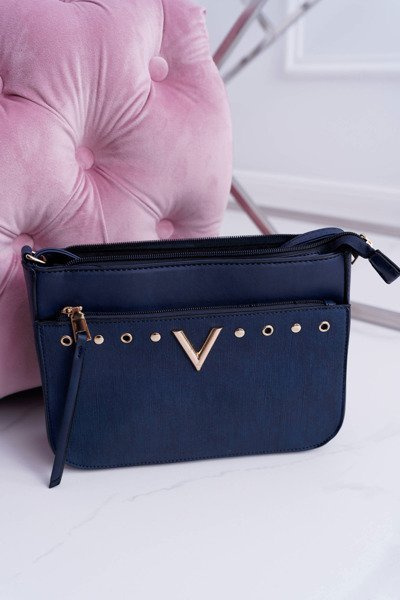 Ladies Handbag Over the Shoulder Navy Gold Letter V