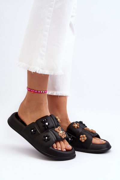 Tongs en mousse pour femmes avec décorations Noir Cambrina