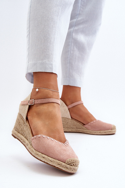 Wildleder Espadrille Keilsandalen mit geflochtenem Detail Rosa Raylin