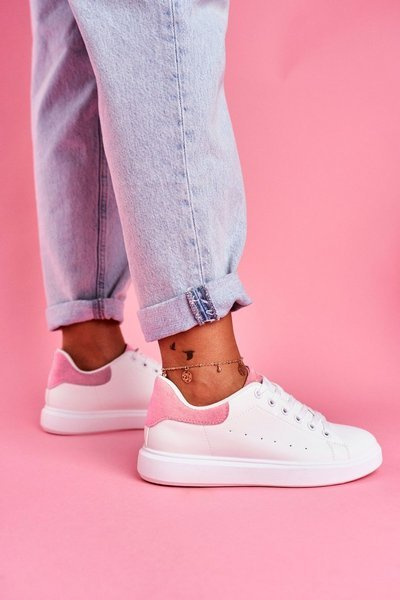 Sporty Women's White Shoes with Pink Heel Milly