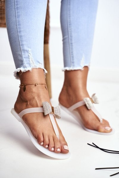 Tongs Femme Blanches Meliski avec Noeud Papillon Paillettes Morello