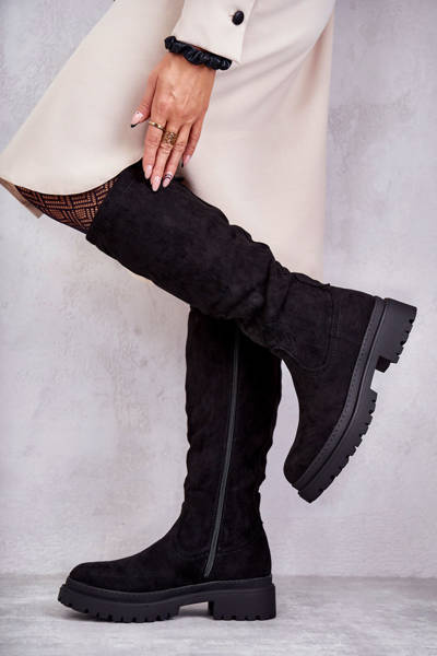 Warme kniehohe Damenstiefel Schwarze Helma