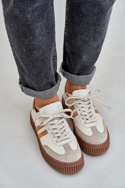 Zazoo N1068S6 Bőr Alacsony Sneakers Nőknek Platformon Bézs