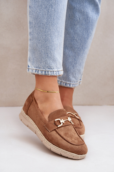 Mocassins ajourés avec détail doré et tressage en jute marron Lainer