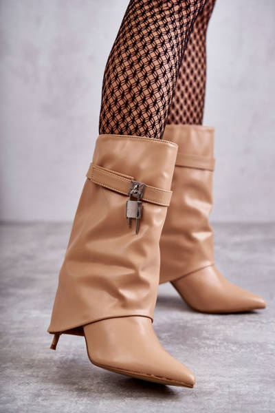 Bottines à enfiler en cuir sur talon haut beige Steffi