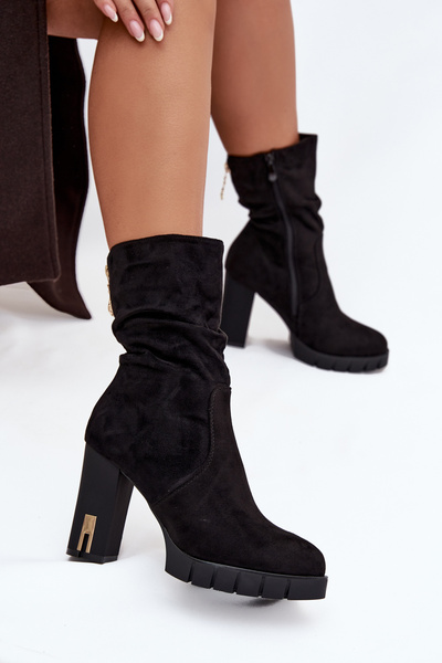 Bottines féminines isolantes à talon avec verrou doré et fronce noire Briannae
