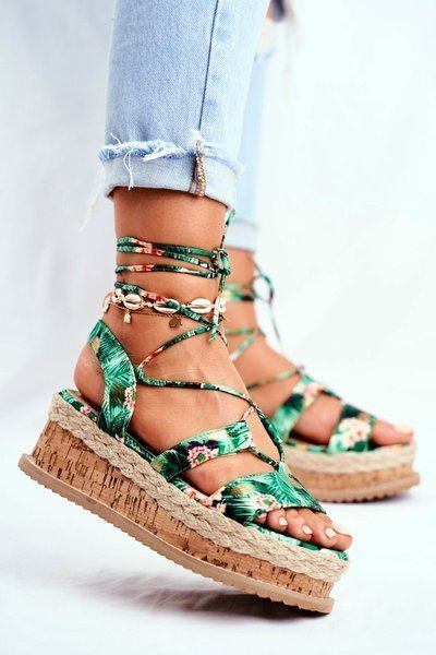 Women's Sandals on a Cork Platform Green My Way