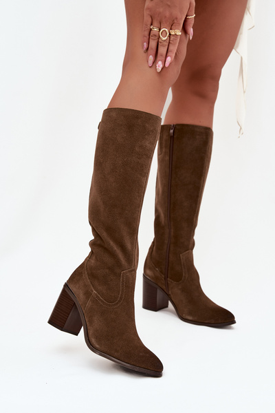 Bottes pour femmes en daim naturel doublé à talon bloc Sergio Leone KZ25668-S Olive