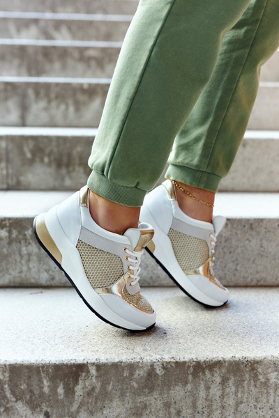 Chaussures de Sport à la Mode Baskets Femme Blanc et Or Danielle