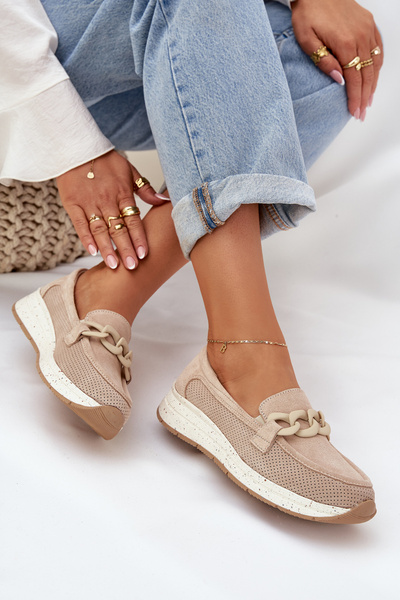 Mocassins En Daim Sur Plateforme Avec Chaîne D&A TW552 Beige